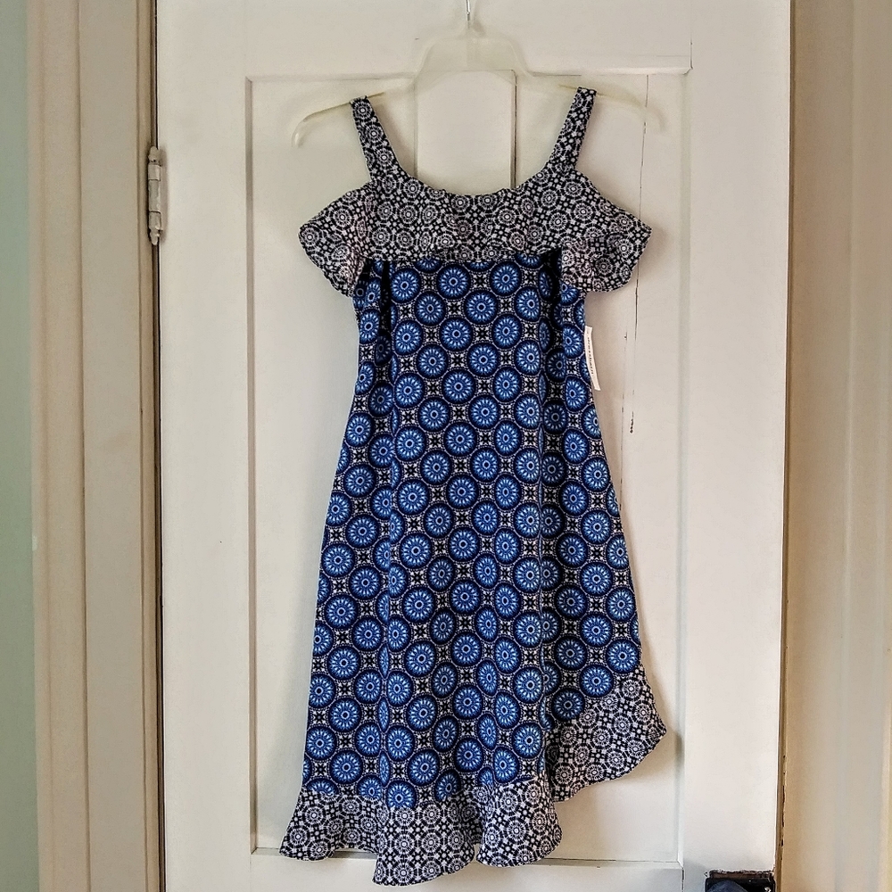 ROZ & ALI  Blue Geo Print Summer Dress